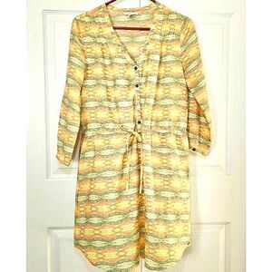 O'Neill Pink Yellow Geometric Shirt Dress Medium Drawstring Lightweight Sport‎